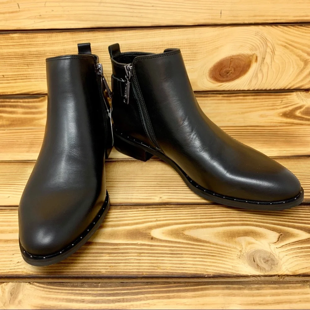 Blondo Black Leather Ankle Booties with Buckle Accent